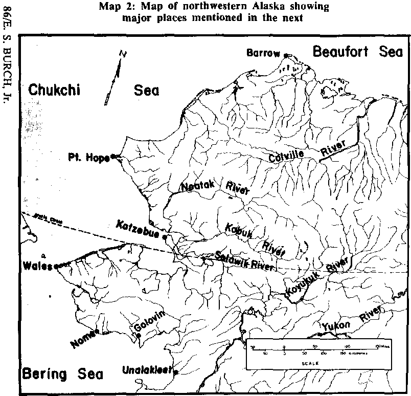 Map 2: Map of northwestern Alaska showig major places mentioned in the text.