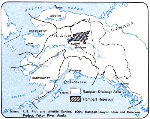 Proposed Rampart Canyon dam reseroir and drainage basin