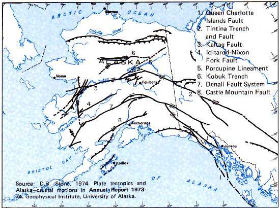 Map of the major faults in Alaska